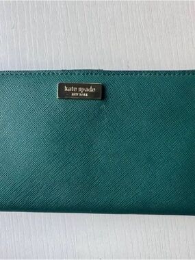 kate spade Teal Saffiano Wallet with Gold Plaque